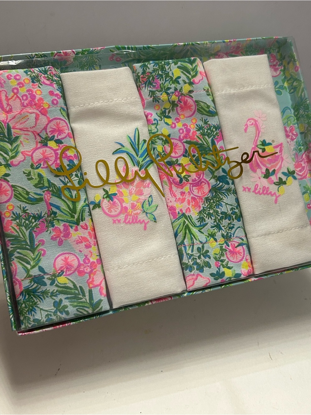 Lilly Pulitzer Fruity Flamingo Pineapple Cocktail Napkins Set of 4 Tropical